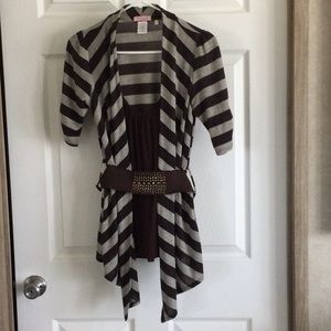 Halo Brown and Tan Stripe Belted Top